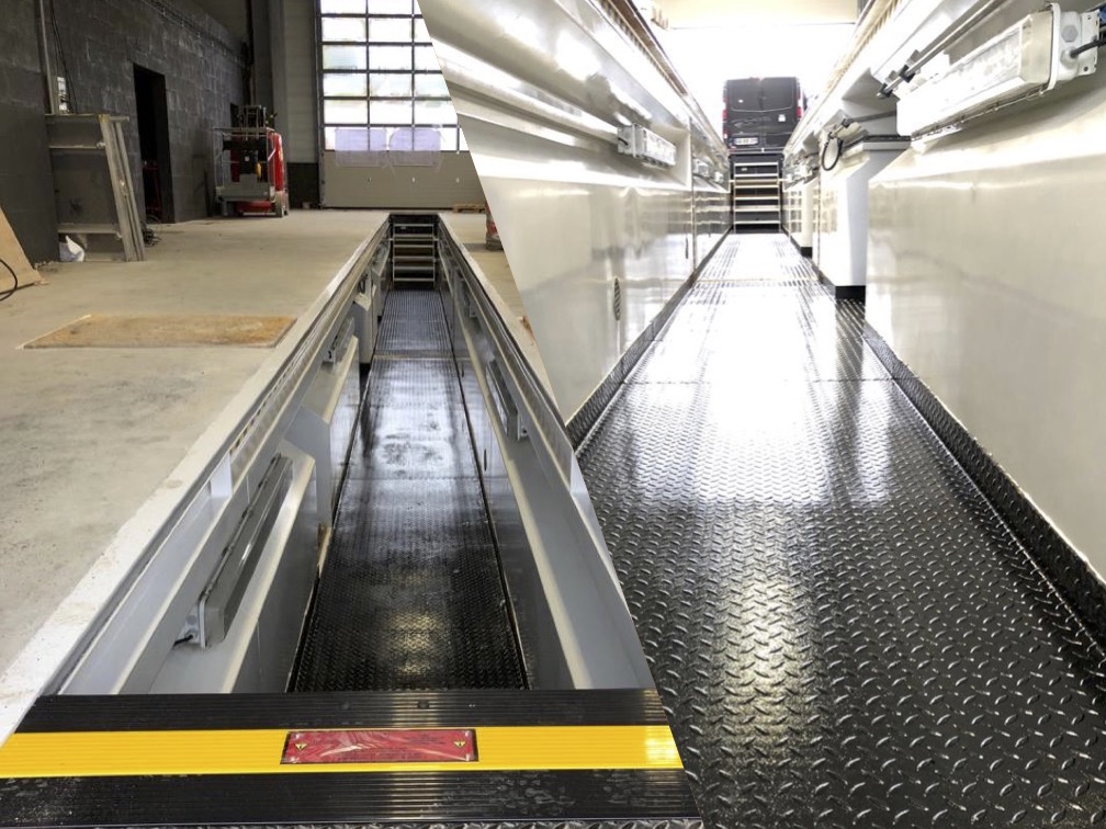 Fosse de maintenance sécurisée avec éclairage intérieur et bordure jaune